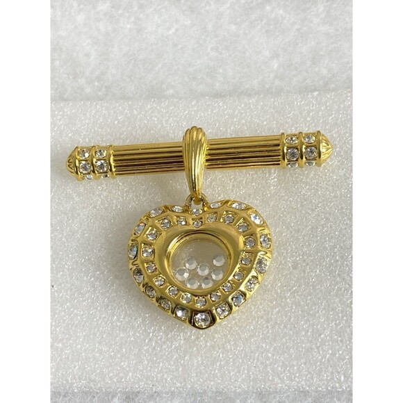 Nolan Miller Goldtone Crystal Heart Floating Crystal Convertible Pendant Brooch - Picture 1 of 7
